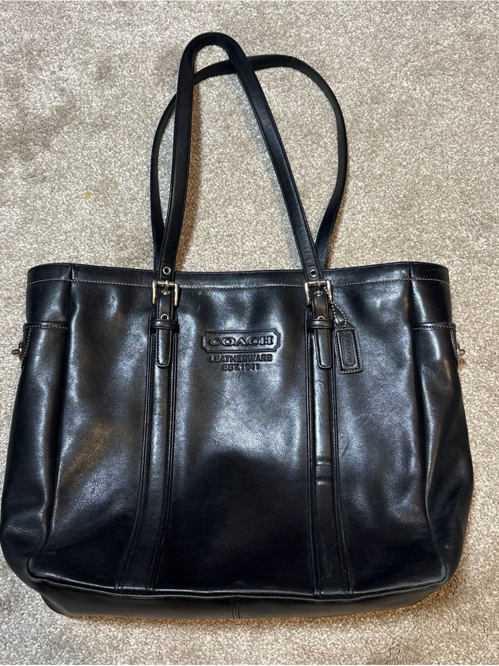 Coach Black Leather Double-Handle Tote